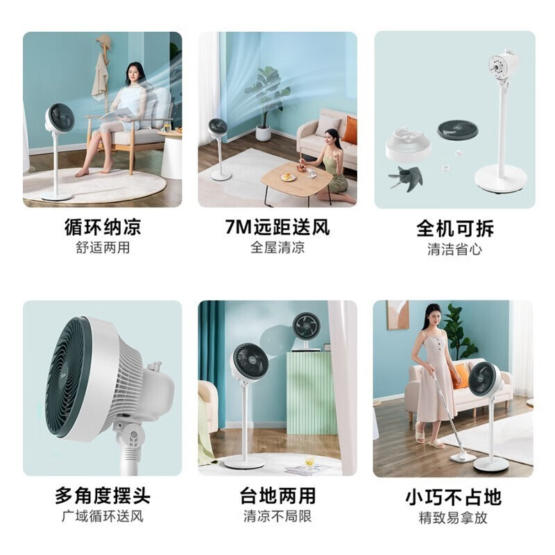 美的(Midea)电风扇空气循环落地扇家用五叶柔风电扇卧室办公室轻音低噪节能风扇台地两用大风量摇头扇 FGA20VB