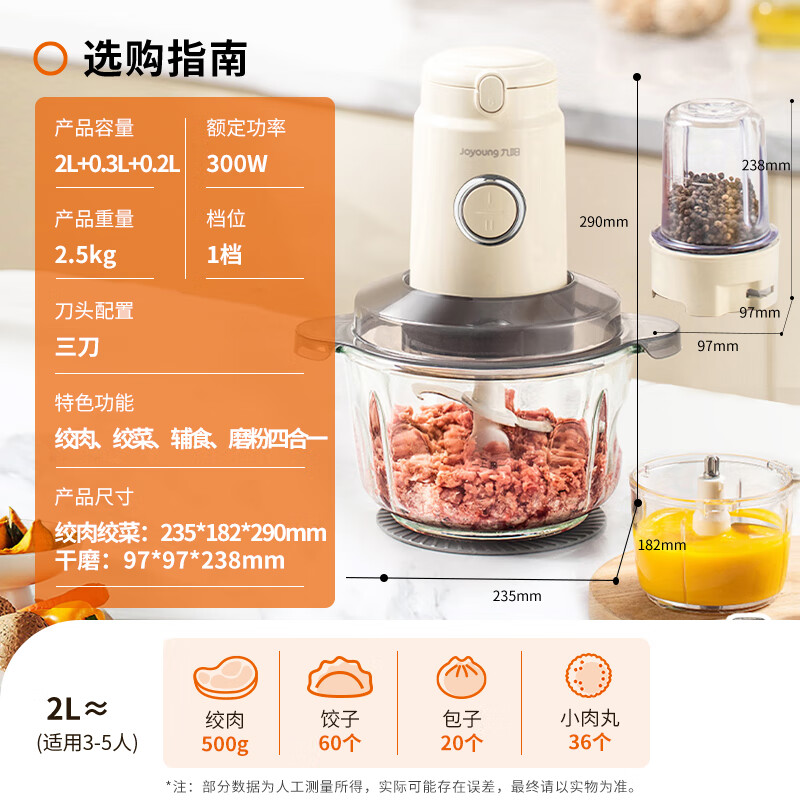 九阳(Joyoung)绞肉机家用 绞馅机 碎肉机 电动多功能料理 饺子肉馅蒜蓉机不锈钢搅肉机S20-LA531高清大图