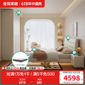 轻时尚卧室奶油风软靠双人床加高衣柜套装家具TZ 1.5米床+床头柜*1+265床垫+加高三门衣柜