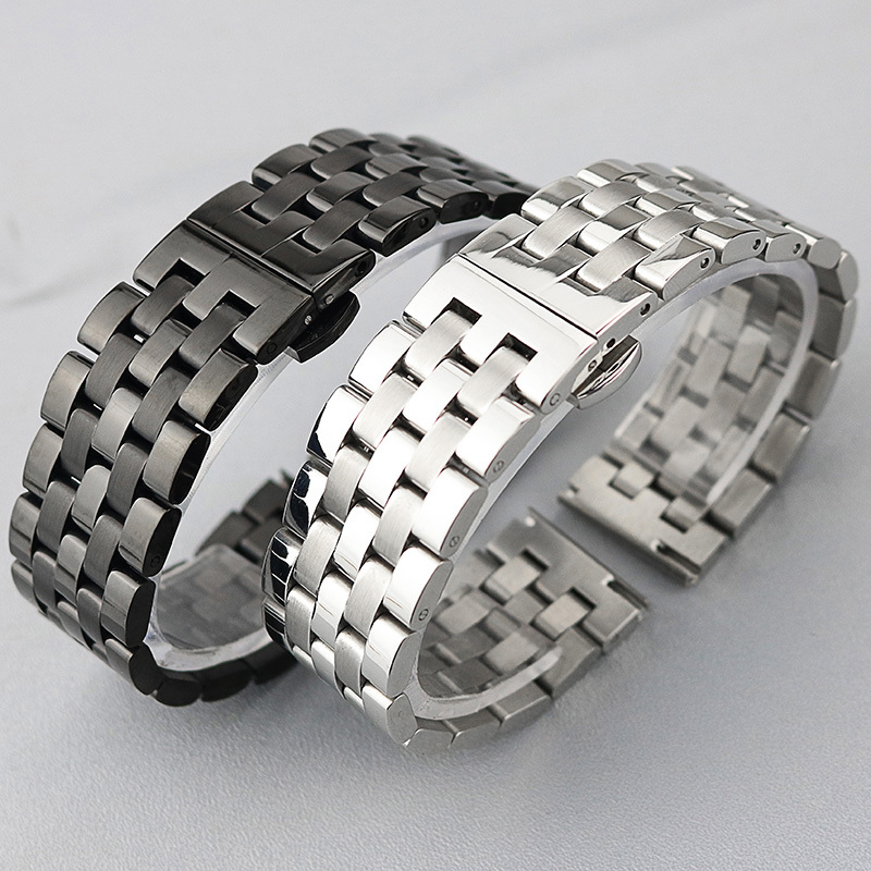 适用于精工5号钢带表带男女实心不锈钢蝴蝶扣弧口金属表链202218mm