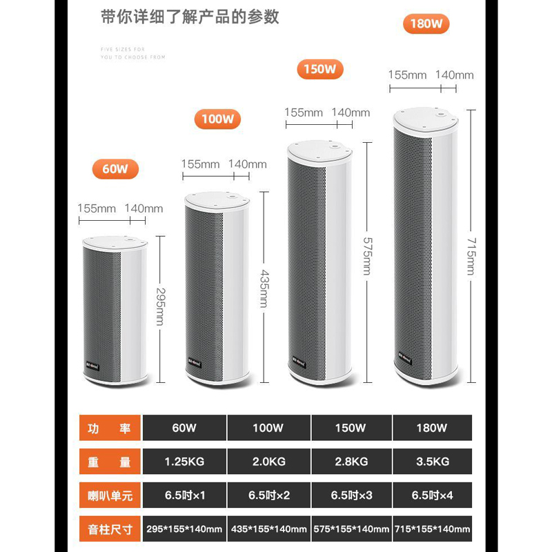 金正户外蓝牙防水有源音柱A5[150W 主机]室外音响家用门口商铺店铺无线音箱装修壁挂墙壁公共广播喇叭高音质立体声可防雨高清大图