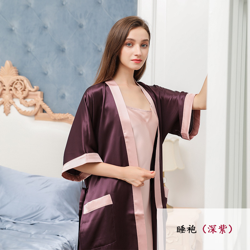 桑蚕丝真丝睡袍两件套女吊带睡裙蚕丝绸晨袍睡衣19Mm预定 165L否 ZSWLLSP0519单独睡袍深紫（新款预定10天发货）