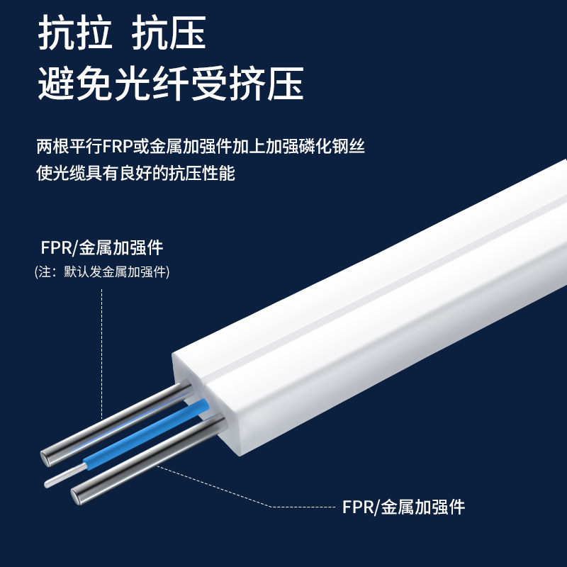 博扬 GJXH-1B6蝶形皮线光纤光缆 室内3.0单芯 500米白色 1芯2钢丝 低烟无卤光纤线BY-PX1901