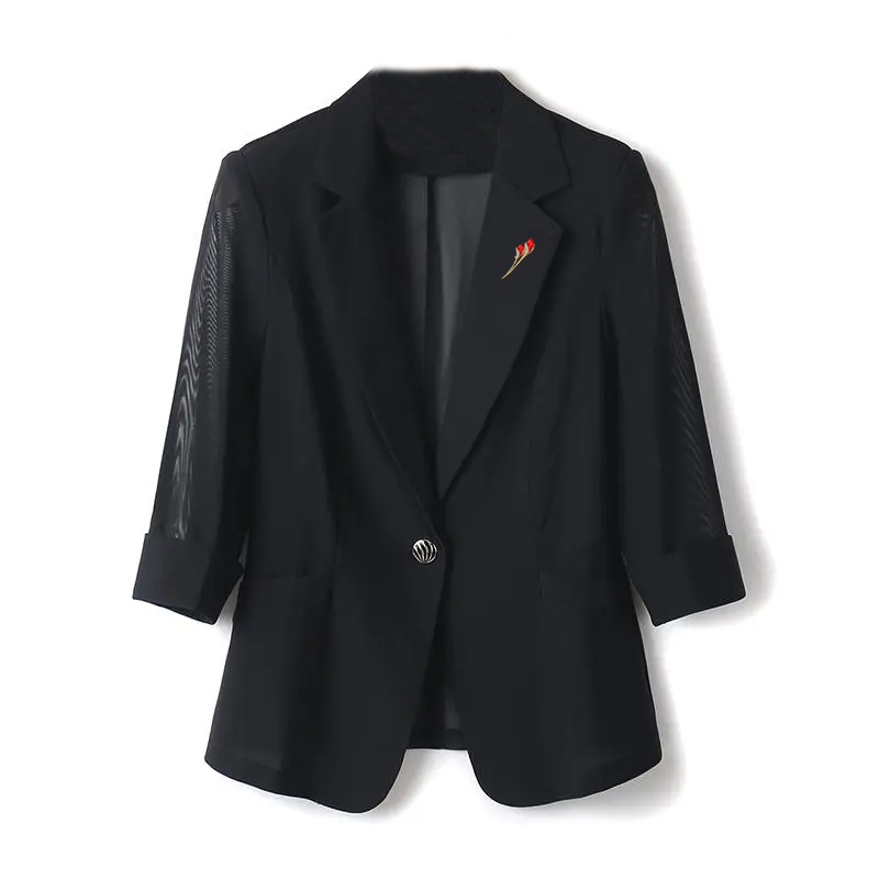 oudifu网纱防晒小西装外套女春夏新款时尚气质休闲修身西服上衣潮