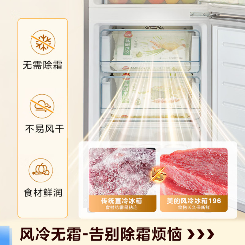 美的冰箱钛钢灰186升独立式双门家用小冰箱MR-196W一级能效节能省电120升冷藏66升冷冻电脑控温低音 以旧换新国补高清大图