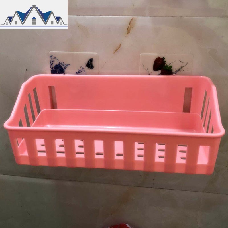 免打孔置物架厨房浴室卫生间置物架收纳架置物篮壁挂篮挂架收纳篮 三维工匠 新款北欧粉冲量巨亏1件