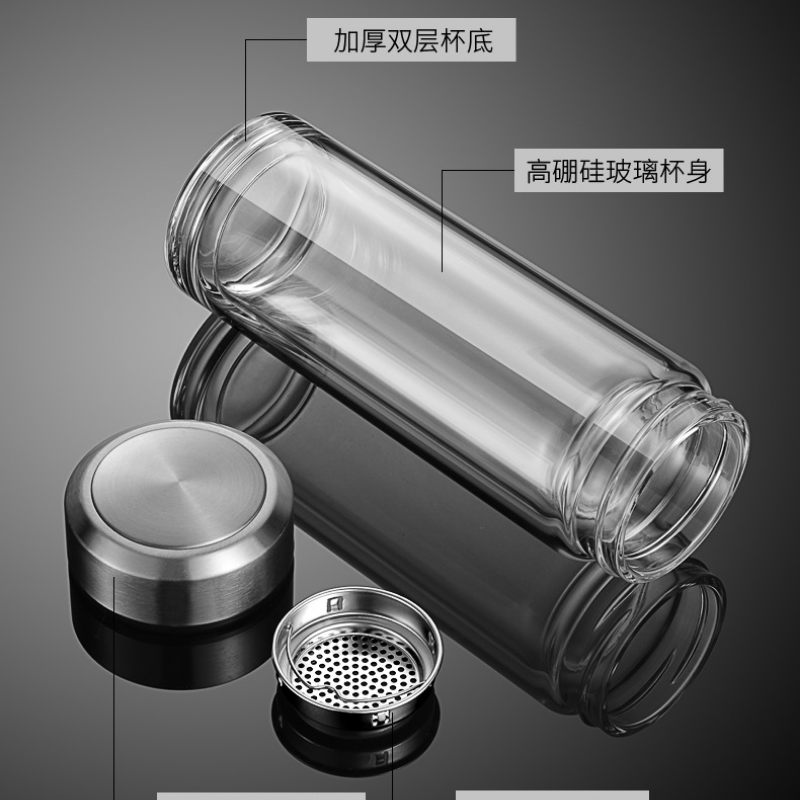 雷福峰高硼硅玻璃杯双层隔热玻璃水杯450ml/个高清大图