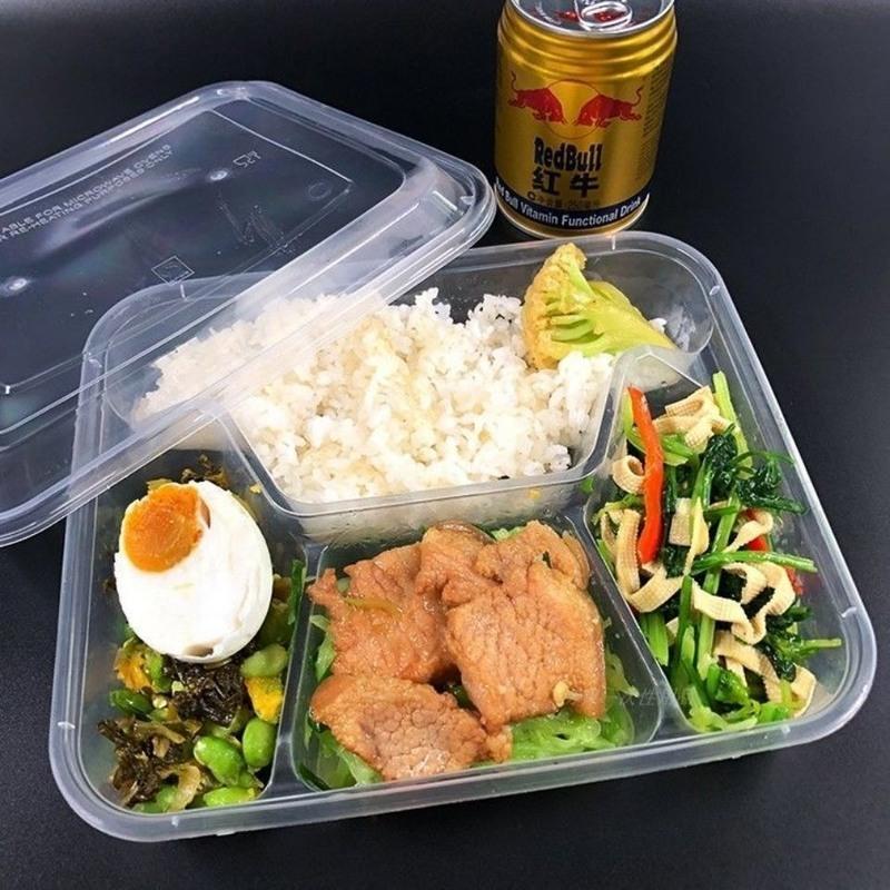 透明四格餐盒一次性方形四格餐盒外卖打包盒加厚多格餐盘分格快餐便当
