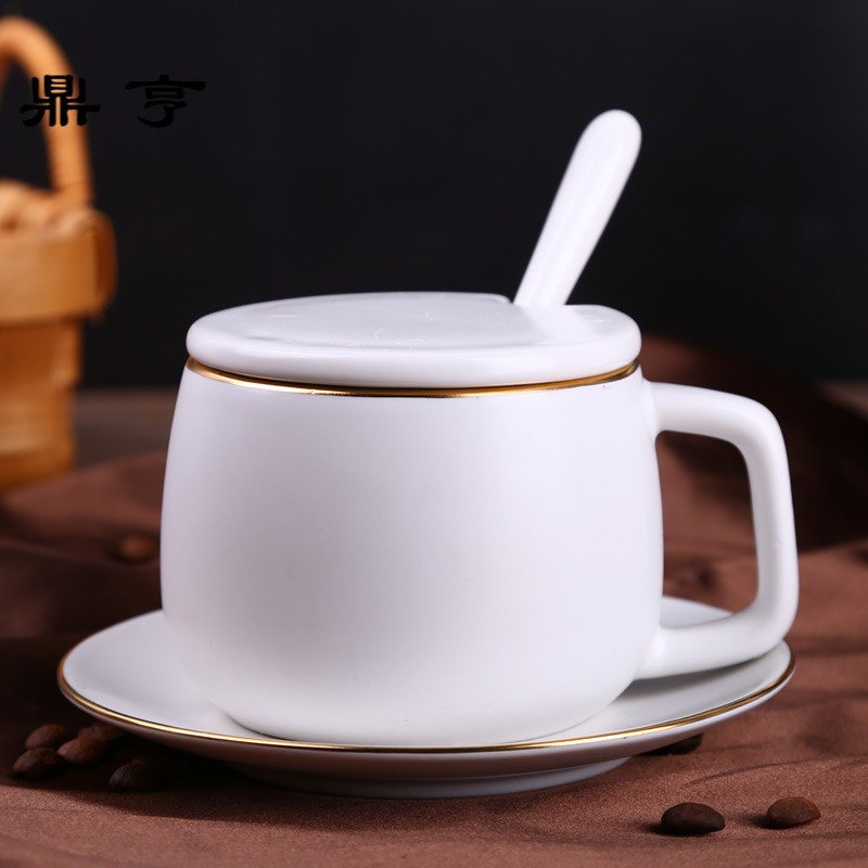 鼎亨欧式描金陶瓷马克杯创意复古简约咖啡杯子带碟勺盖茶杯水杯礼