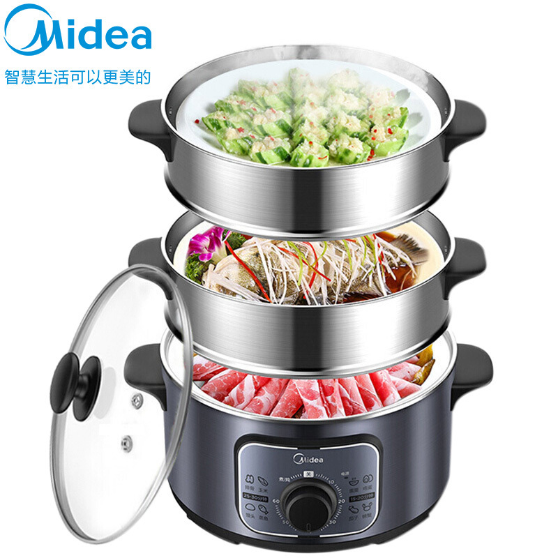 美的(Midea) 电蒸锅 智能定时 蒸煮焖炖涮双层层蒸笼高温消毒多功能自动断电 10LZG26Easy401