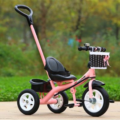 儿童三轮车小孩1-6岁脚踏车带推把安全带手推车婴儿童车玩具车可坐人脚踏车学步车奇客童车 粉色+推把（升级太空轮）