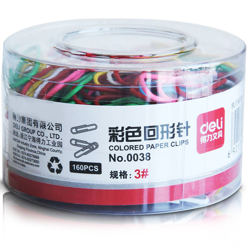 得力(deli)回形针0038 彩色创意可爱中号曲别针 办公用品 29mm 160枚/筒(5桶装)
