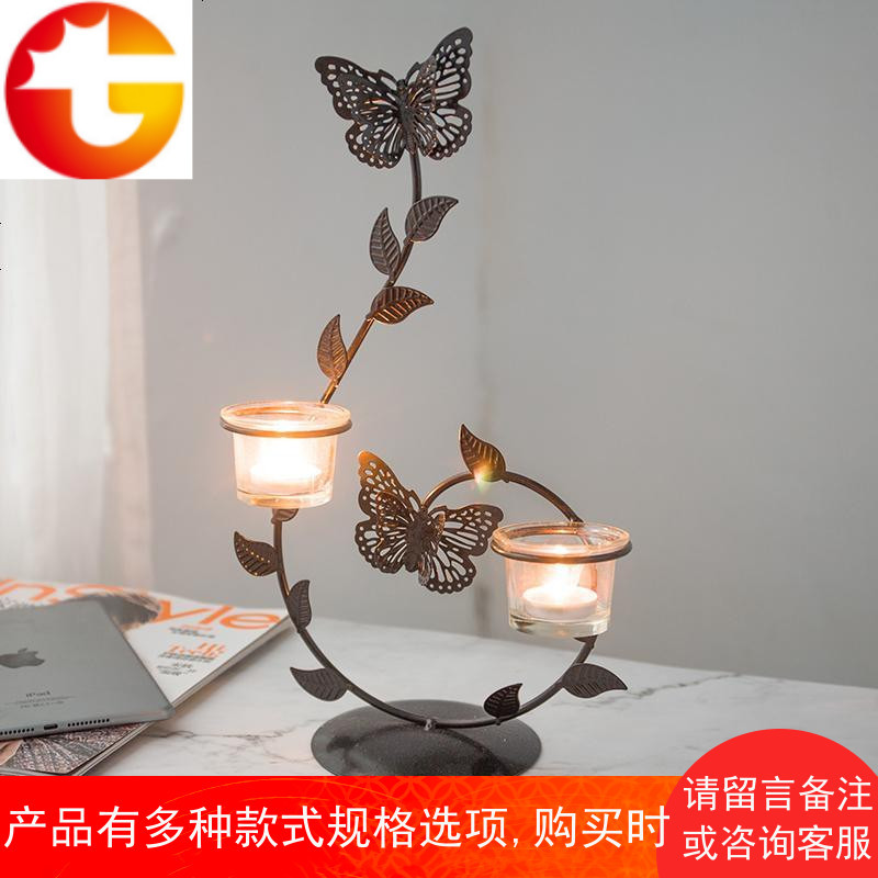 创意欧式铁艺蜡烛台烛光晚餐水培花瓶绿萝植物玻璃花器摆件饰品