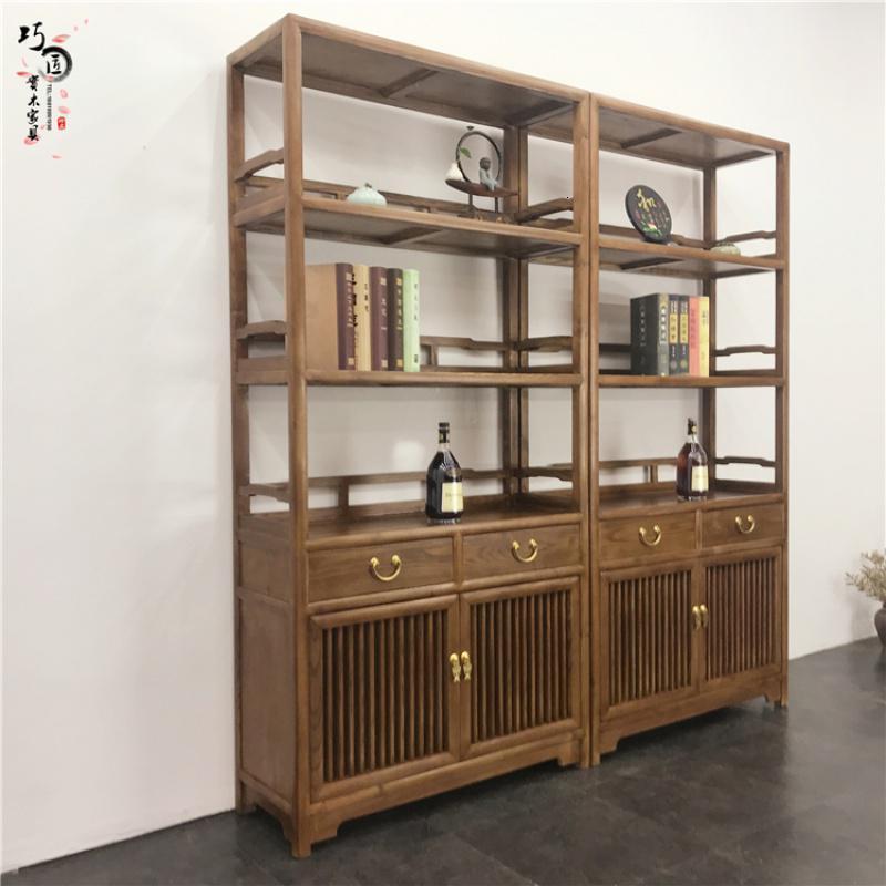 森美人新中式禅意博古架实木书柜置物架展示柜落地柜茶叶展示柜隔断货架 款式一单个1米以下