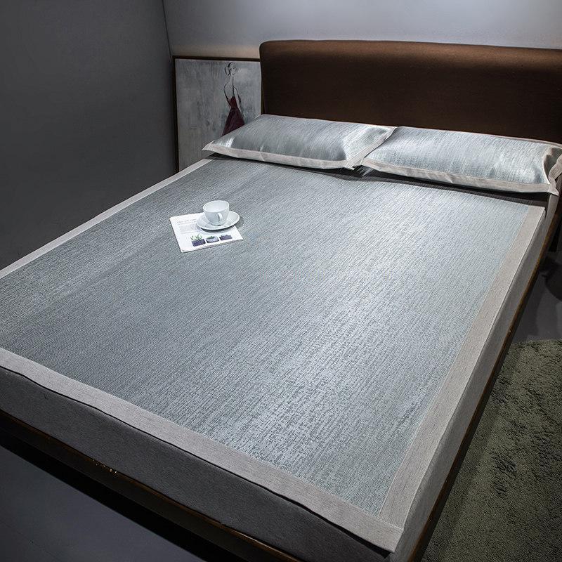 家柏饰(CORATED)肌理纹冰丝凉席三件套1.8m床可水洗可折叠1.5米夏季1.2空调软席子 天青【600D肌理纹裸睡无痕】 1.8m（6英尺）床