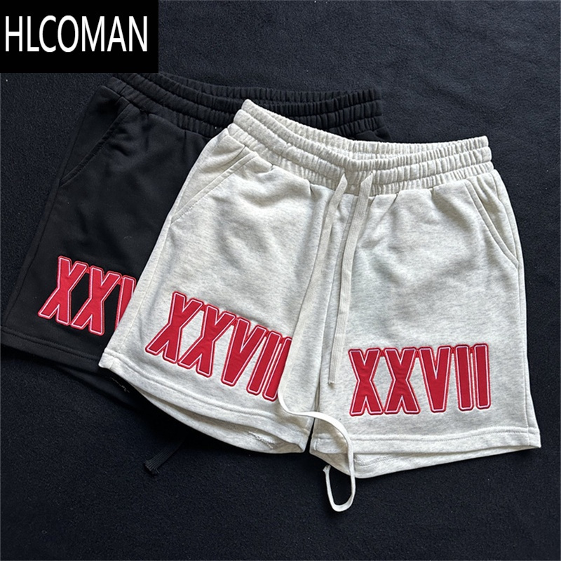 HLCOMAN300克毛圈布字母刺绣卫衣短裤男宽松美式运动四分裤篮球裤潮