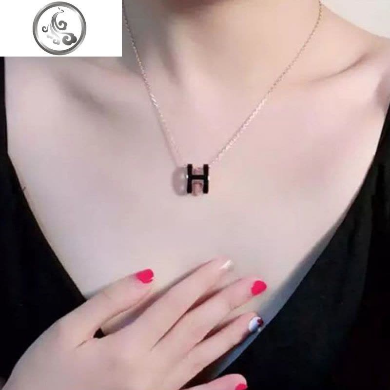 欧美简约h项链女网红钛钢不褪色玫瑰金锁骨链英文字母吊坠送 JiMi图片