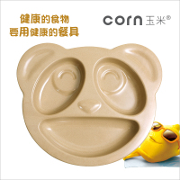 玉米(corn) 稻壳儿童餐盘 熊猫餐盘1个 卡通辅食餐盘 宝宝卡通餐盘碟 家用盘子餐具套装 三格盘