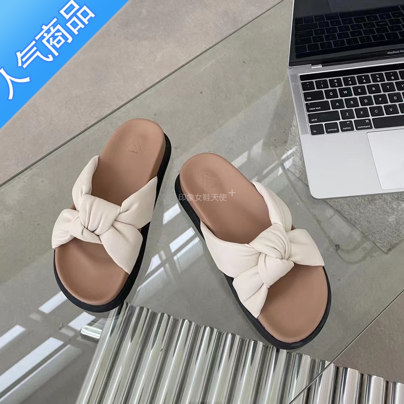 SUNTEK厚底仙女风凉鞋半拖鞋2022年女新款夏季外穿平底蝴蝶结防滑沙滩鞋高清大图