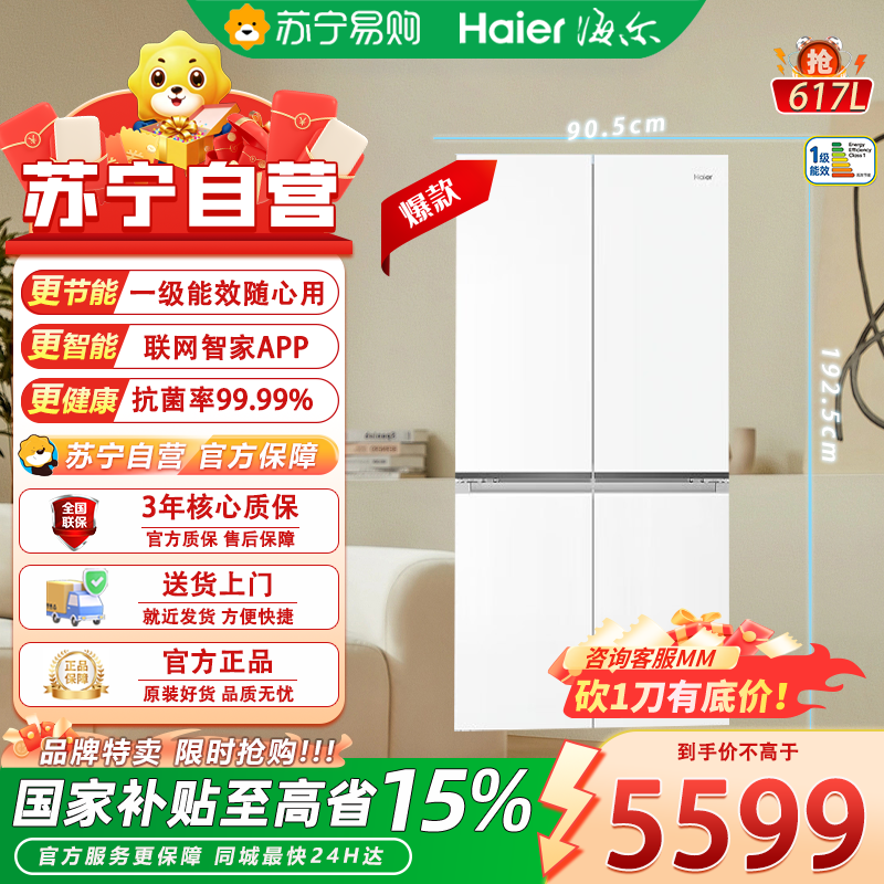 海尔山茶花系列十字对开门冰箱BCD-617WGHTDB9VBU1 617升风冷变频 独嵌两用冰雪白面板高清大图