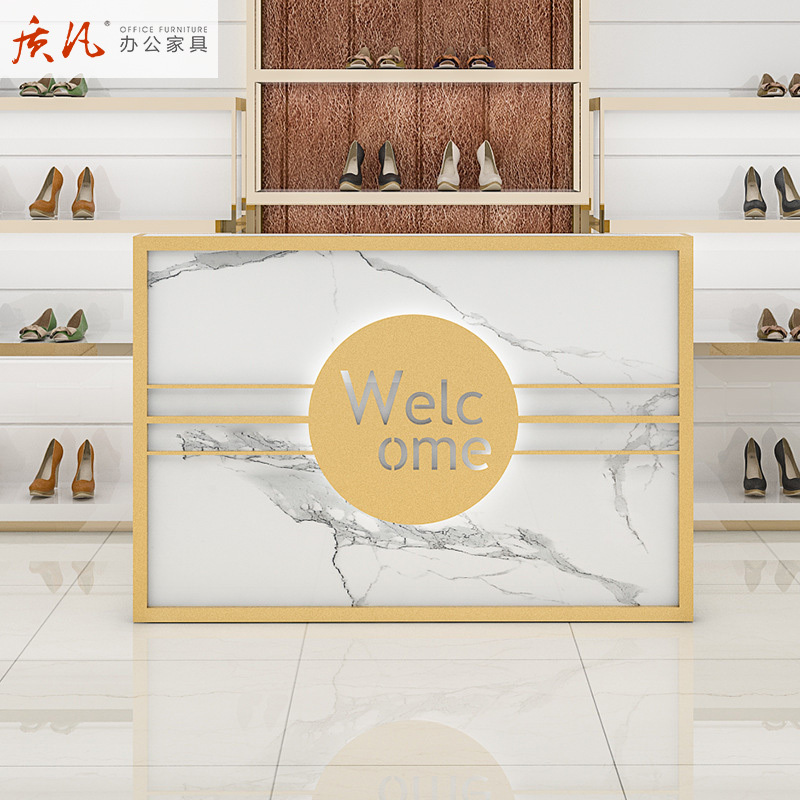 质凡北欧大理石收银台 轻奢服装店铺前台柜台美容院公司办公接待吧台