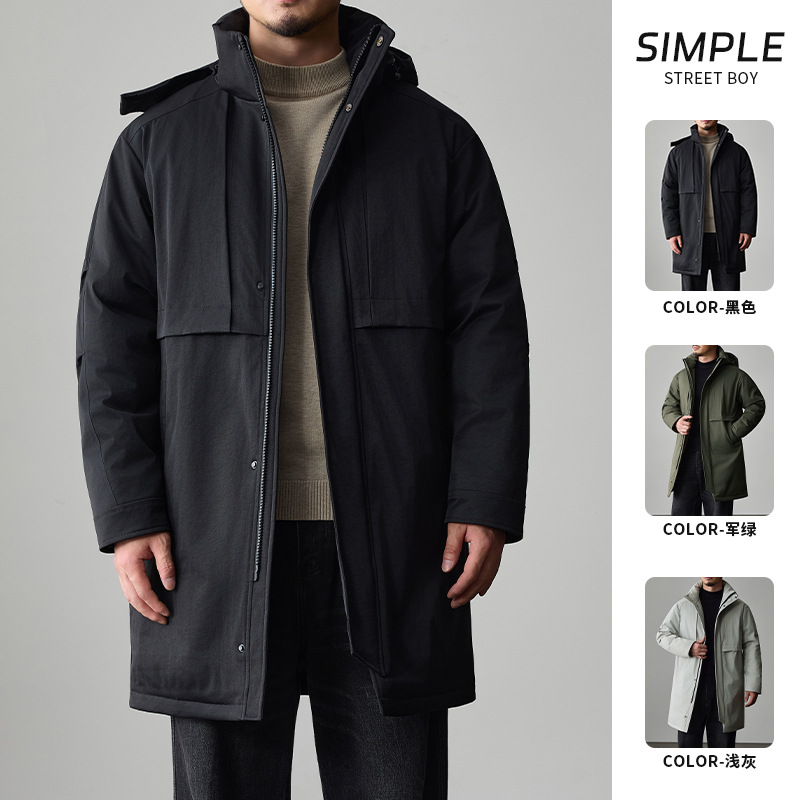 啄木鸟大码连帽中长款棉服男士秋冬新款潮流百搭加厚棉袄舒适外套高清大图