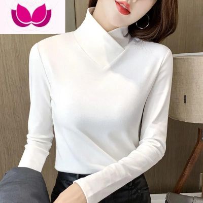 七斓双面德绒加厚洋气内搭打底衫韩版修身半高领长袖保暖t恤上衣女 M70-100斤 白色德绒保暖