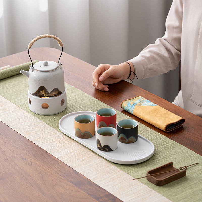 苏氏陶瓷(SUSHI CERAMICS)手绘釉画彩千里江山四色杯温茶套装干泡盘雅白文创伴手礼套组图片