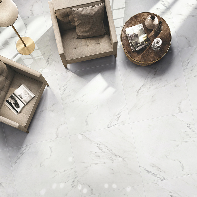 卡拉拉白鱼肚白全抛釉大理石瓷砖简约现代客厅地砖800x800地板砖壹德