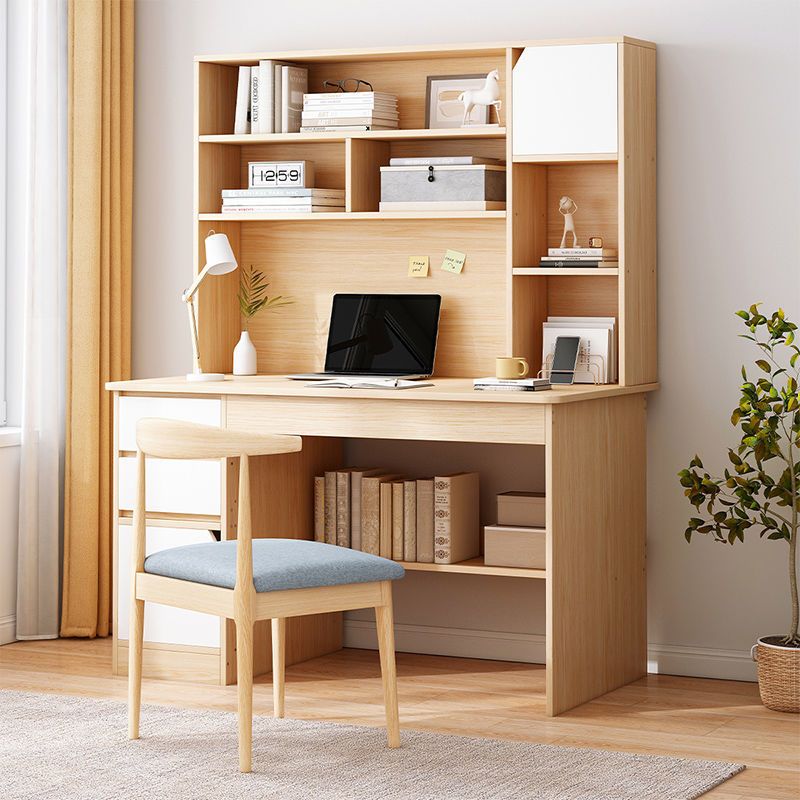 普通款60cm新枫樱木色学习桌书柜一体电脑桌子椅子一套书桌书架组合