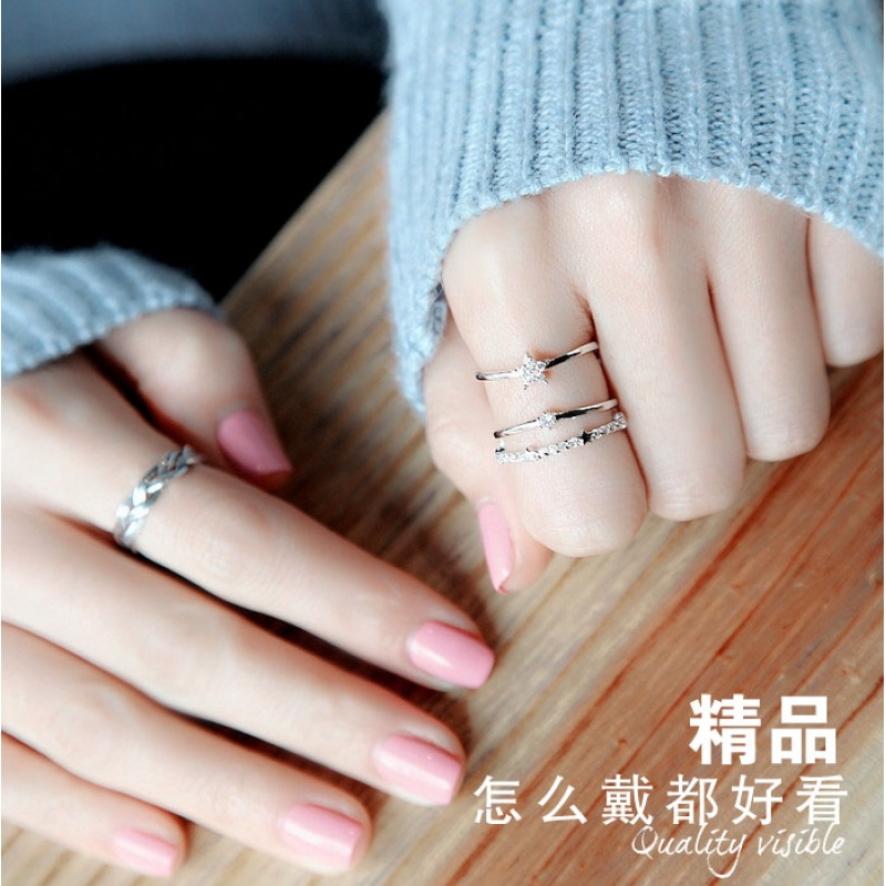 三层星星开口戒指女日韩多层戒指大小可不色韩版简约指环百搭送女朋友老婆生日礼物送女朋友七夕情人节礼物