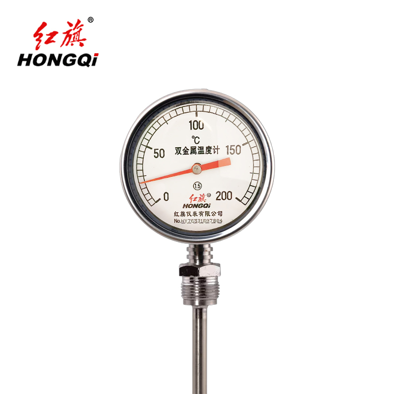 红旗 双金属温度表 WSS411 0-200度 杆长100MM 块