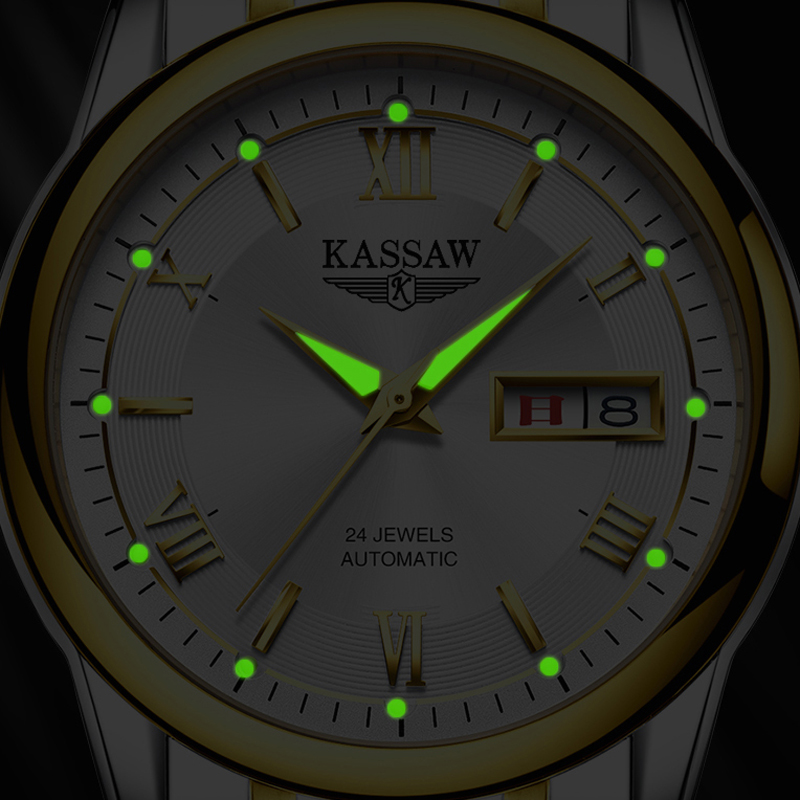 卡梭(KASSAW)手表男自动机械表防水简约时尚潮流新款商务日历时装男表K812G高清大图