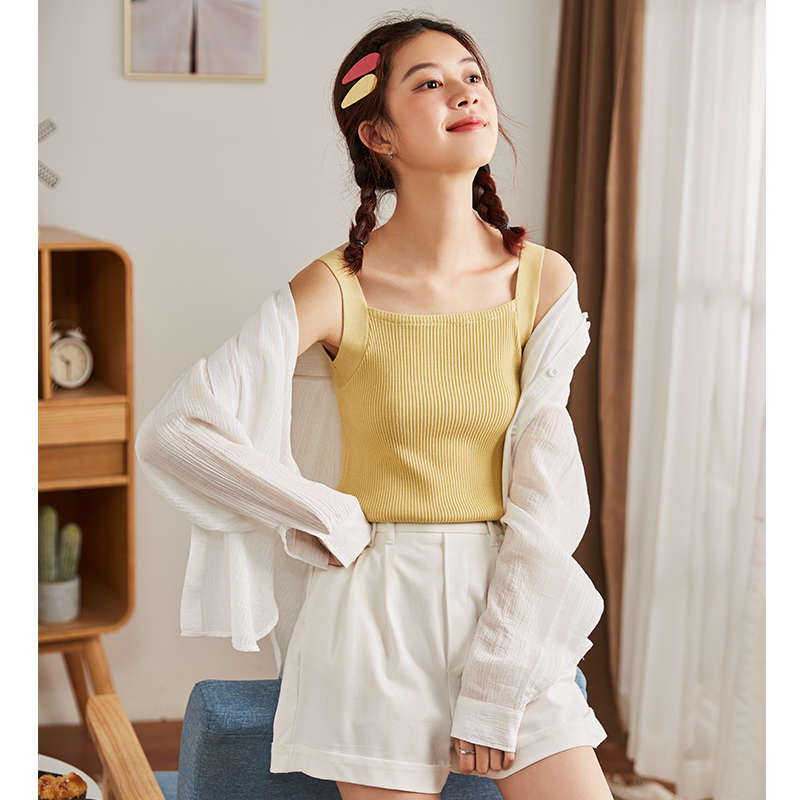 唐狮夏吊带背心女西装打底衫内搭无袖外穿小背心网红针织上衣白色黑色