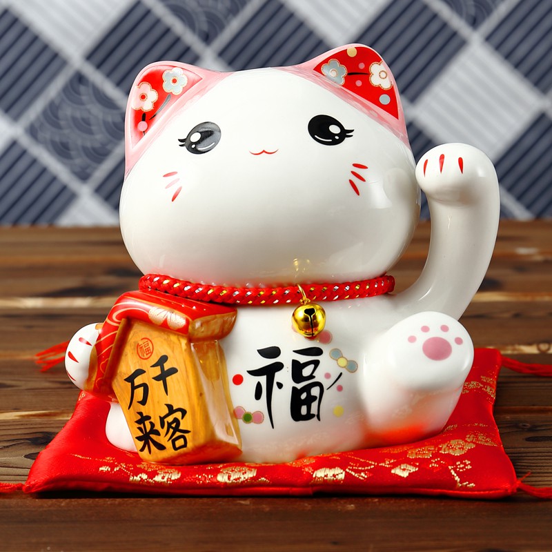 陶瓷猫小号存钱罐摆件家居客厅创意礼品可爱发财猫储钱罐 三维工匠 6寸:金运满满猫高清大图