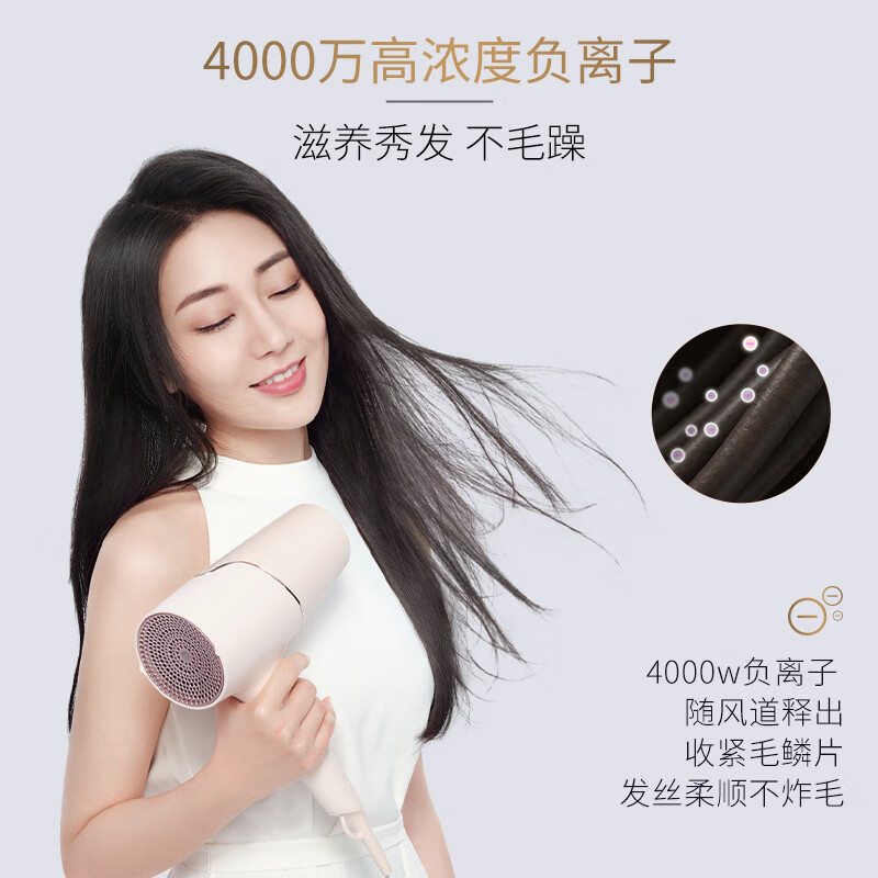 飞利浦(PHILIPS) 电吹风机 温感焕护4千万负离子 矿物质锌离子 大功率大风速干蓬蓬筒 粉色BHD538/05高清大图