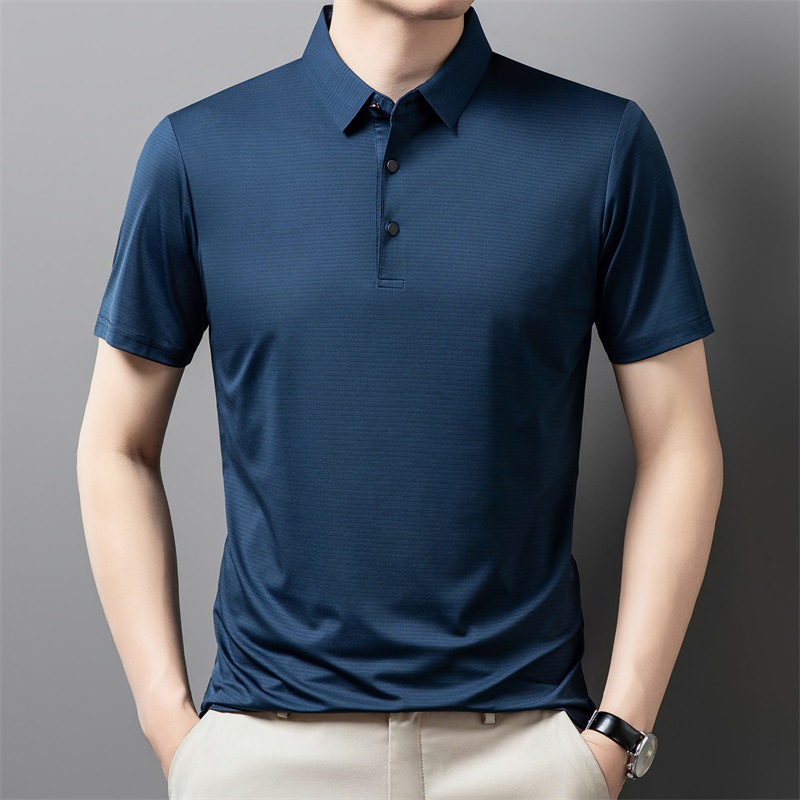 夏季短袖冰丝polo衫中年男士商务休闲翻领t恤男衬衣领爸爸装高清大图