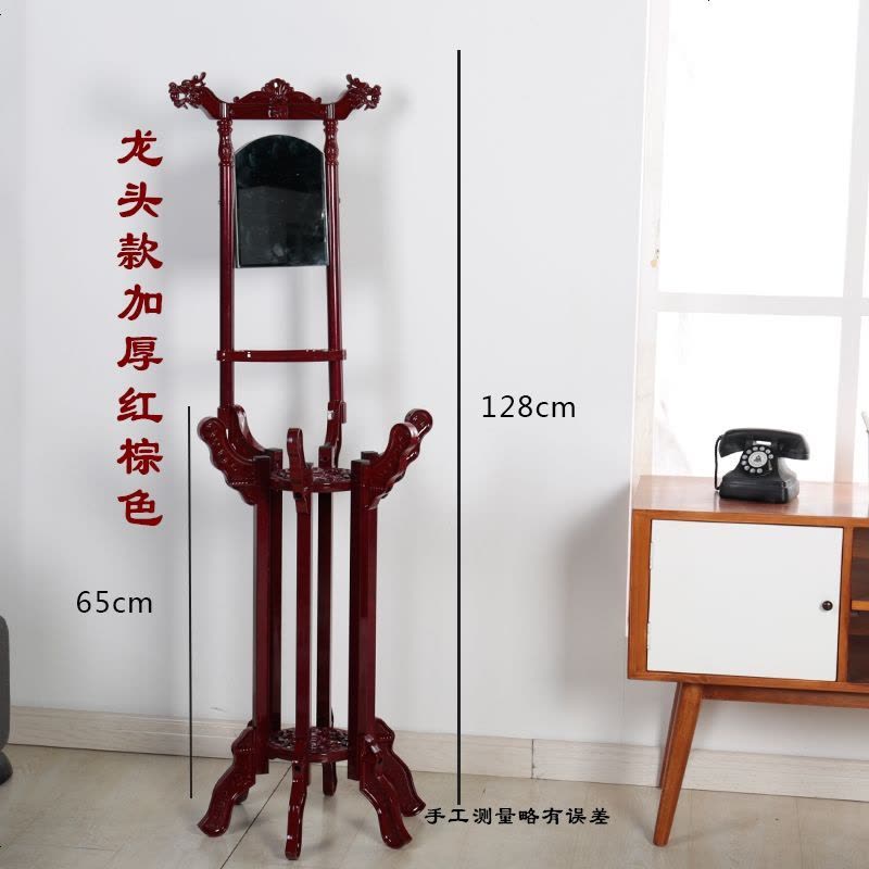 仿古脸盆架落地卫生间置物面盆架铁艺浴室卫生间铁艺洗脸盆架子 龙头款加厚红棕色(无框镜)图片