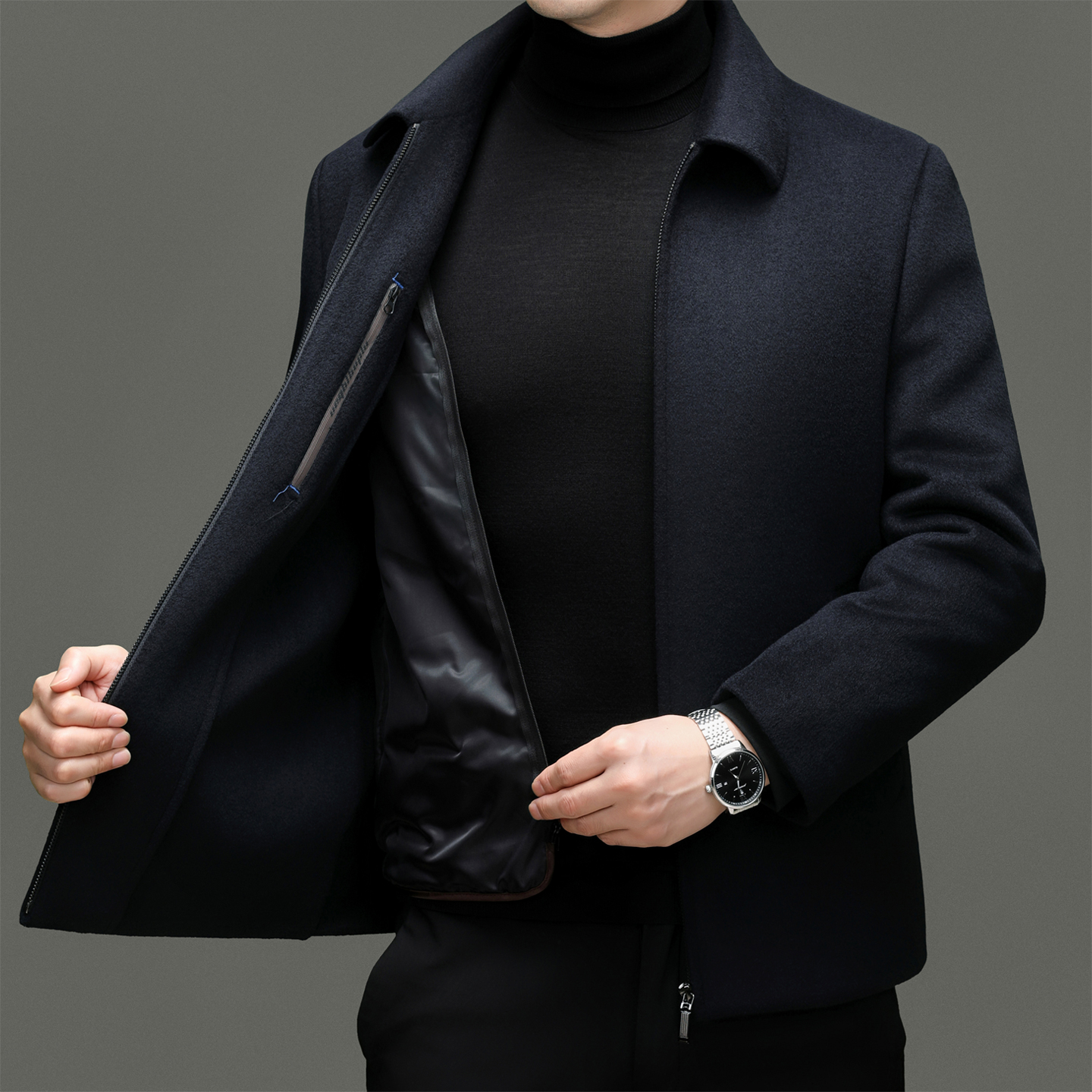 爸爸毛呢羽绒服男士2025新款冬季加厚短款中老年人羊毛呢大衣冬装外套毛呢大衣男中长款冬季爸爸装羊毛呢子外套保暖鸭绒羽绒服高清大图