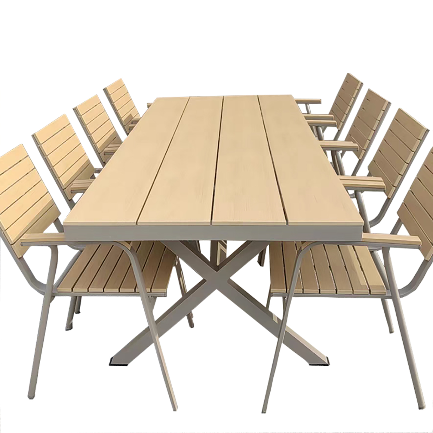 室外防水防晒户外桌椅庭院阳台休闲餐桌外摆露台椅子 6椅+130*80cm长桌高清大图