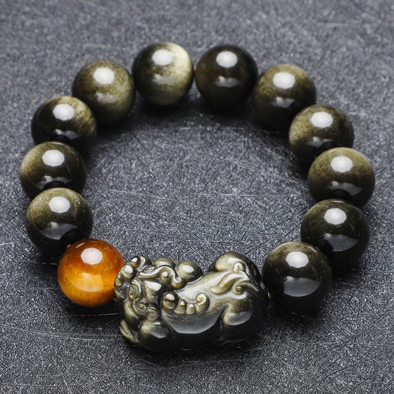 黑曜石貔貅手链正品男女士情侣金曜彩眼佛珠手串手环