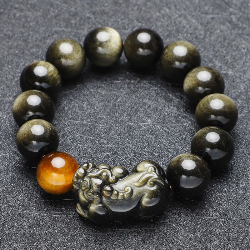 黑曜石貔貅手链正品男女士情侣金曜彩眼佛珠手串手环图片