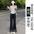 黑色冰丝微喇裤女裤子夏薄2026新款小个子运动休闲垂感直筒喇叭裤 L【111-125斤】 黑色【常规款】