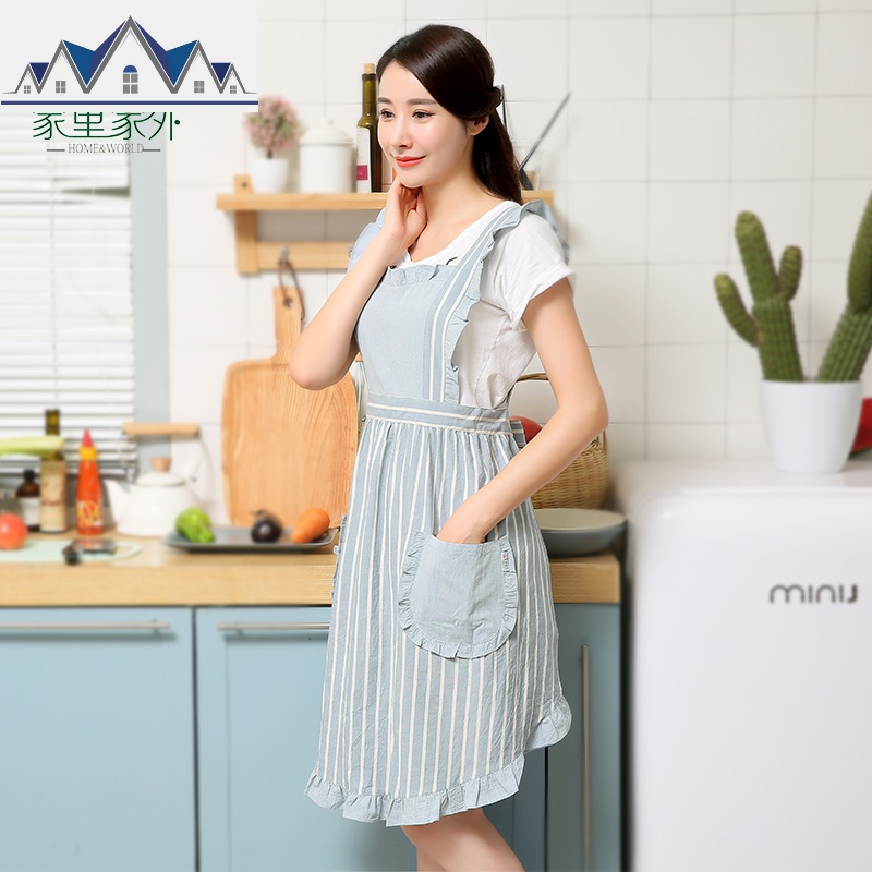 韩版围裙家用厨房时尚棉可爱成人罩衣女大人做饭围腰工作服定制 三维工匠高清大图