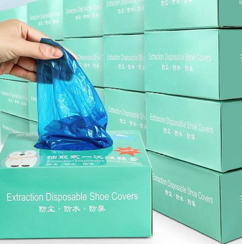 抽取式一次性鞋套盒装家用室内防水防滑防尘耐磨加厚待客脚套无尘-【粉色抽取款】【防尘防水】特厚500只高清大图