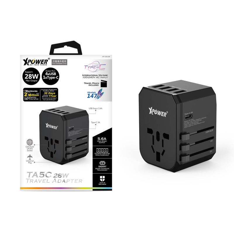 XPOWER TA5C 28W TRAVEL ADAPTER 黑色 香港蘇寧 SUNING