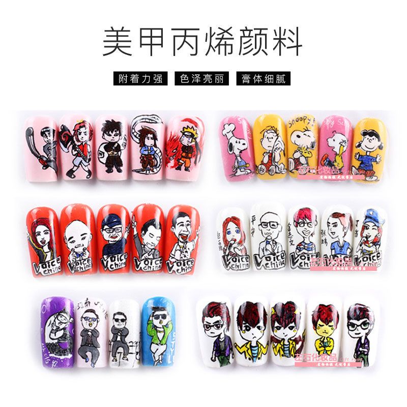 美甲工具丙烯颜料送调色盘丙烯彩绘美甲彩绘涂料甲面绘画涂鸦雕花 美甲笔15支装粉色