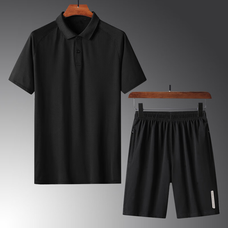 统狮男装运动套装 R7 套 黑色短袖+短裤套装 2XL