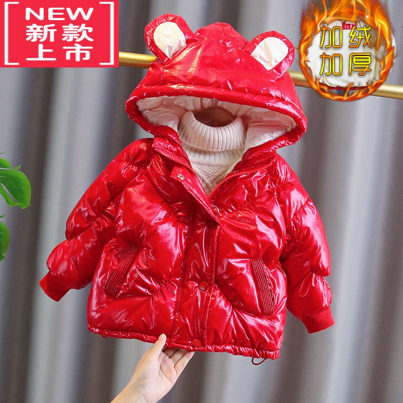 可莉允2022新款女宝宝棉衣冬装韩版洋气加绒加厚周岁红棉服过年外套时髦