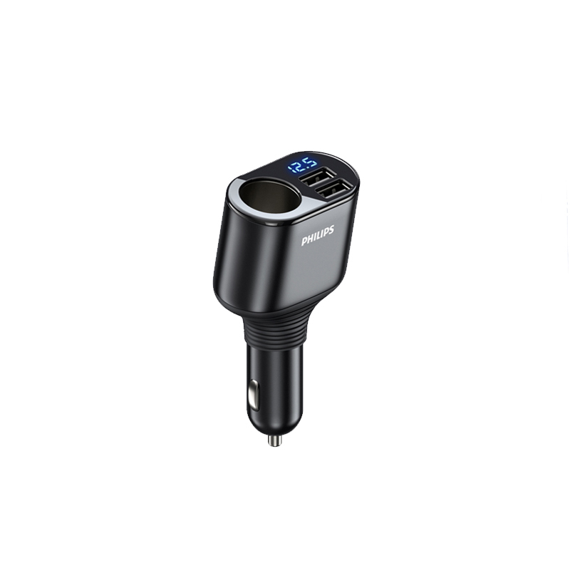 飞利浦车载充电器单点烟口双USB 360度转向+车载重力支架 DLP4102B/93+DLK2004B/93-太空灰